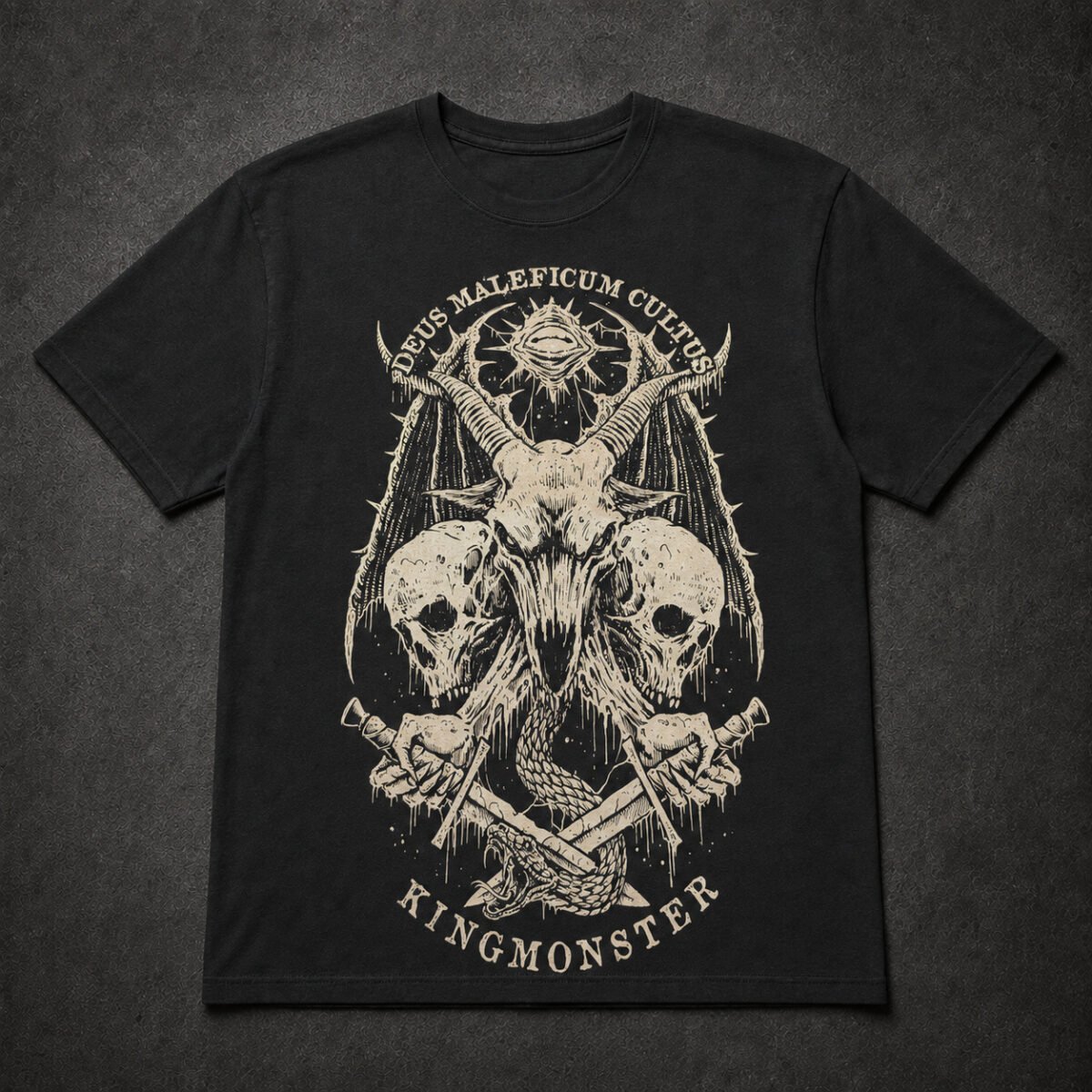 Playera Kingmonster, diseño Deus Maleficum Cultus